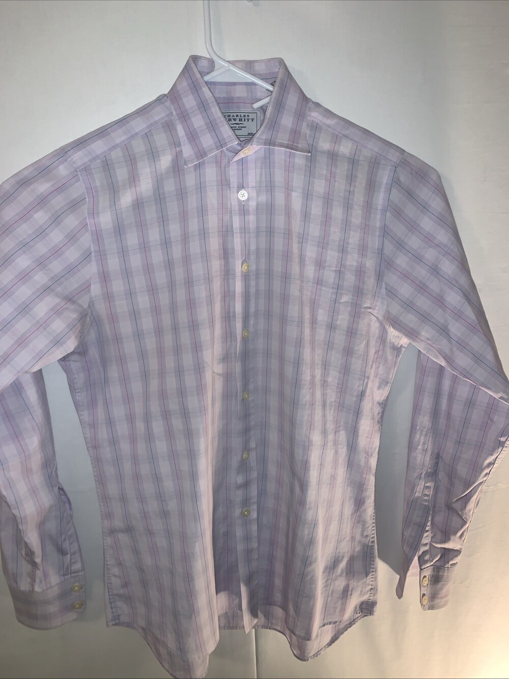 Charles Tyrwhitt Men's Size 15.5 Purple Plaid Button Up Dress Shirt